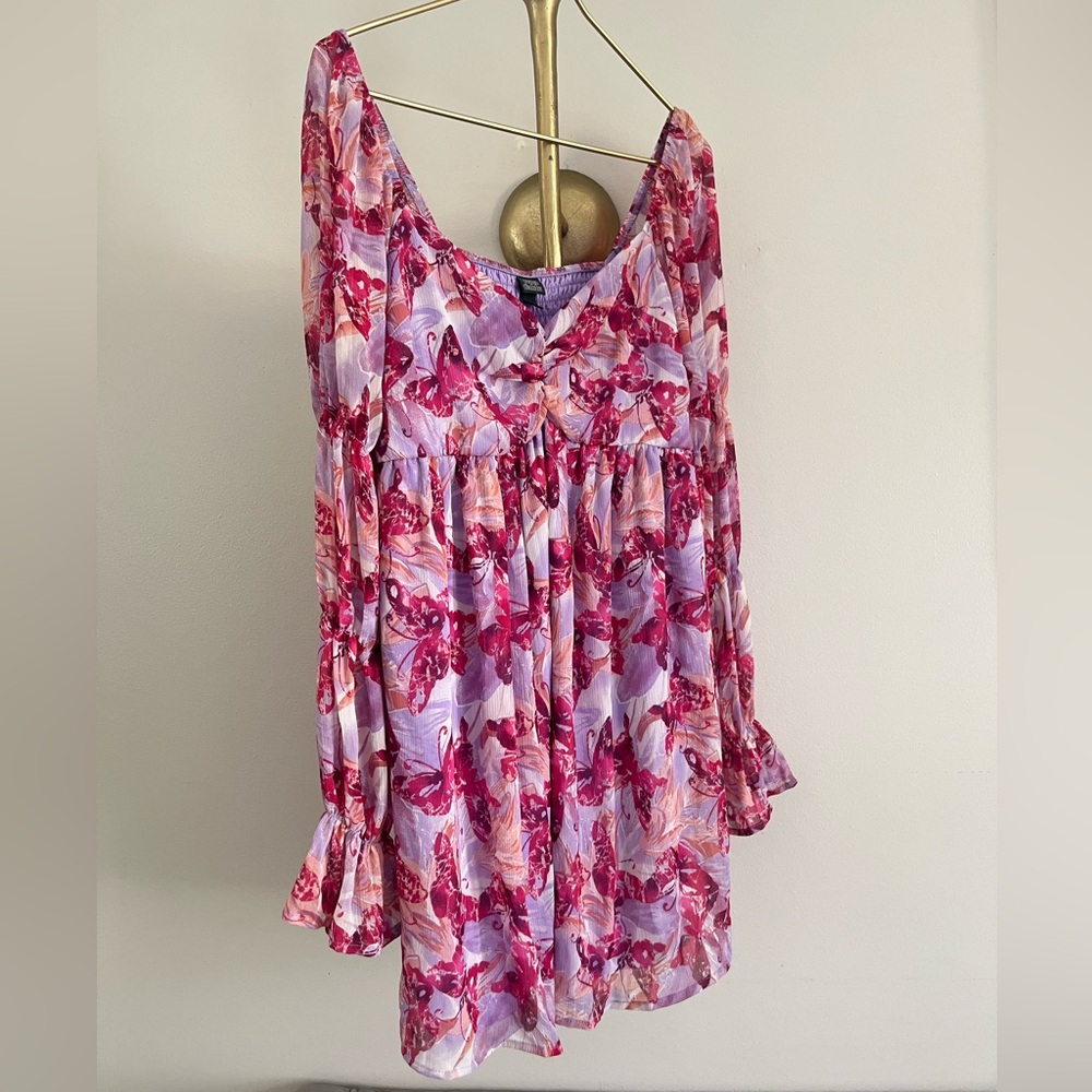 Wild Fable feminine pastel butterfly print  Fairycore mini dress size L